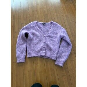 Maje Mistigri Mohair-blend Cardigan fuzzy purple button-up sweater 2 Medium